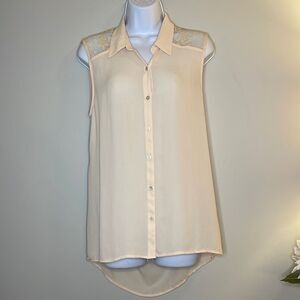 Forever 21 Cream Lace Button Down Blouse